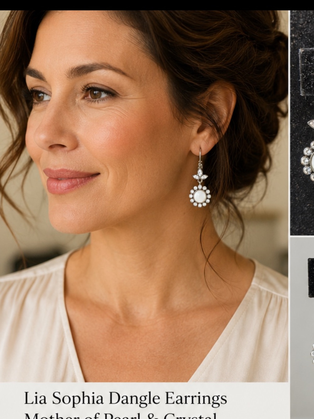 Lia Sophia White Mother-of-Pearl Halo Dangle Earrings with Crystal Accents